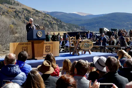 President Joe Biden speaks at a ceremony to create a&nbsp;53,804-acre&nbsp;national monument in the mountains of Colorado.