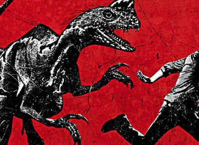 A teaser poster for Terra Nova shows off an imaginary dinosaur called the "Slasher."