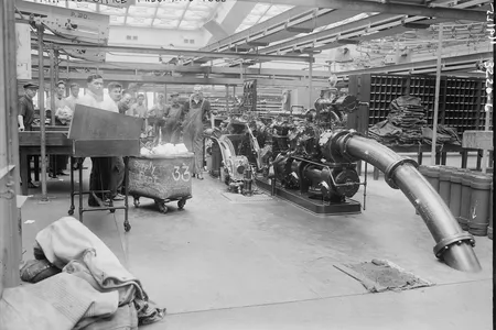A pneumatic mail tube at the main Post Office Department branch in New York City, circa 1914 or 1915