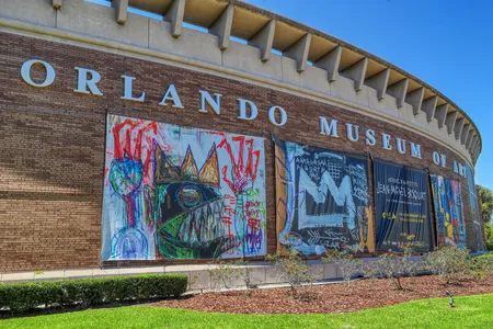 Signs for the Jean-Michel Basquiat exhibitition outside the Orlando Museum of Art on March 25, 2022