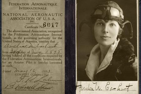 Amelia Earhart's pilot's license (dated May 16, 1923), only the 16th issued by the FAA to a female pilot.
