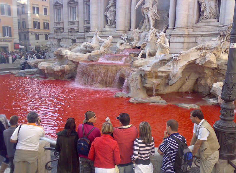 The Trevi Fountain’s waters turn red.