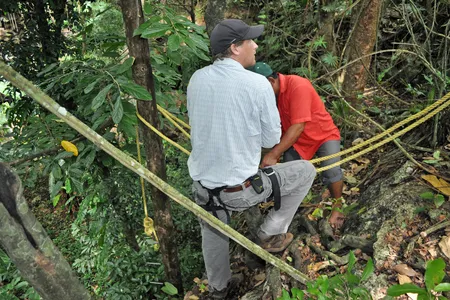 Reserachers descend into a Yucatan sinkhole to examine sacred Maya cacao groves.&nbsp;