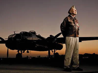 In his flight jacket with 17th Bomb Group patch, Dick Cole looks ready to fly Panchito, a restored B-25J, at a Raider gathering in Punta Gorda, Florida, last March.