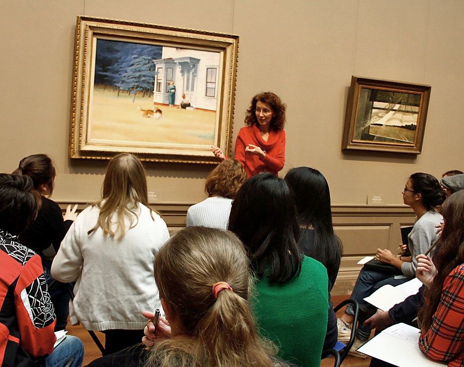 Teaching artist Mary Hall Surface stands in front of Edward Hopper’s 1939 painting Cape Cod Evening at the National Gallery of Art. Surface will lead a creative writing workshop for Smithsonian Associates at the Freer Gallery of Art on March 27.