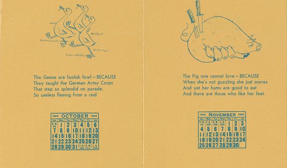 Calendar with verses by William Adams Delano and illustrations by Tina Safranski, 1945. Arthur Sinclair Covey papers, 1882-1960. Archives of American Art, Smithsonian Institution.