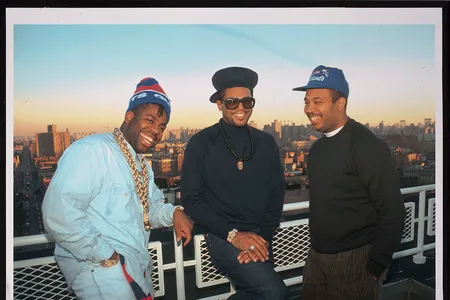 Run-DMC-JMJ on the rooftop of Russell Simmons's apt

