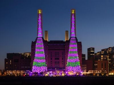 David Hockney&#39;s&nbsp;Bigger Christmas Trees, which will light up&nbsp;London&rsquo;s Battersea Power Station every evening until December 25