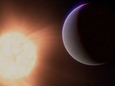 An artist&#39;s concept of 55 Cancri e and its sun. The star is much closer to its sun than any planet in our solar system, so it is too hot to support life.