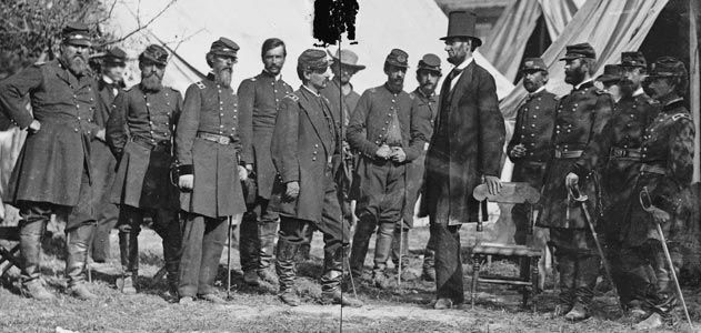 President Lincoln with officers at the Battle of Antietam