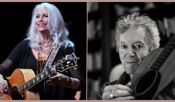 Emmylou Harris and Rodney Crowell playing their instraments