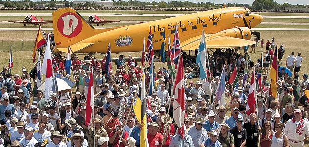 Two things you will find every July in Oshkosh Wisconsin The DC 3 Duggy and planeloads of international tourists