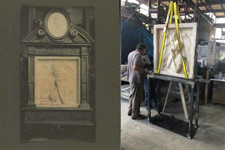 The Rebecca Salome Foster monument pictured before (left) and after (right) restoration