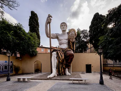 The 43-foot-tall replica of Constantine&#39;s statue was constructed to mirror the dimensions of the fourth-century original.