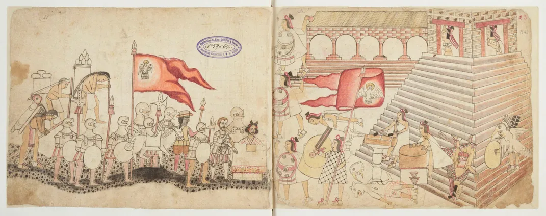 Unknown artist, Spaniards on the march to Tenochtitlan, Codex Azcatitlan. 