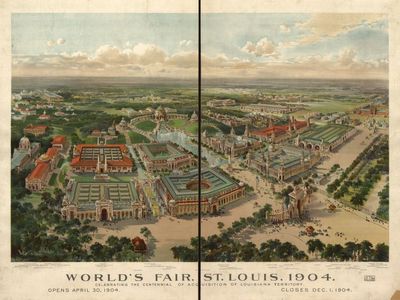 A panoramic map of the 1904 World's Fair in St. Louis, MO.