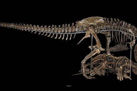 A Tyrannosaurus rex posed with a Triceratops at the Smithsonian's National Museum of Natural History. 