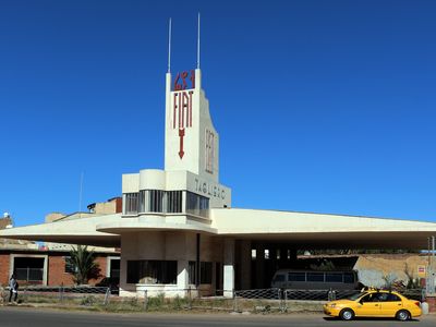 Completed in 1939, the Fiat Tagliero service station is one of the city's many Art Deco structures.