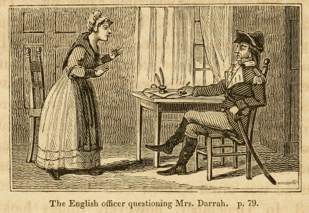 An illustration of a British officer questioning Darragh