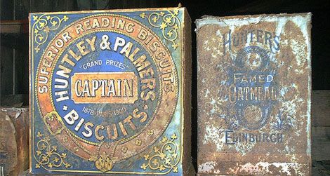 Huntley and Palmers biscuit tins that were found in Antarctica.