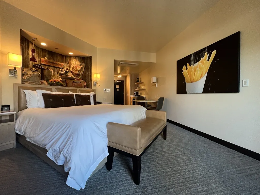 Hotel room with photo of French fries