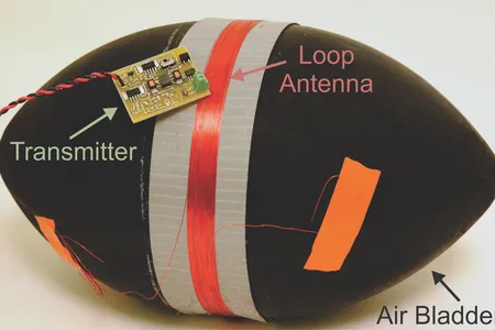 New football technology--seen here in a prototype--could outfit balls with a transmitter that helps track their location. 