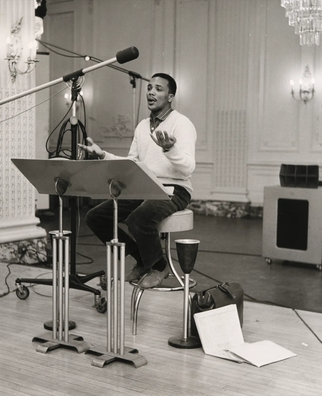 A young Quincy Jones in a recording studio
