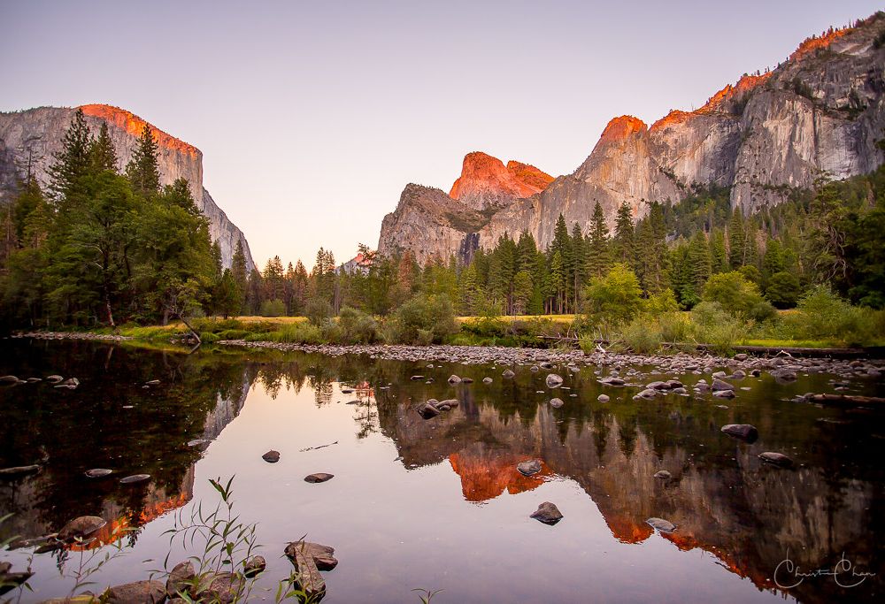 Beautiful view of rocks reflected in water