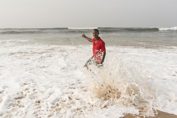 Jakob Makafui, 30 years old, inside of the sea  (there is no longer a complete wall in the village, the sea moves, the sea moves us...) thumbnail