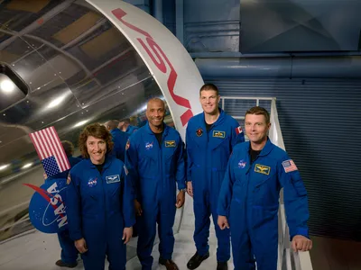 From left to right:&nbsp;Artemis 2 astronauts Christina Hammock Koch, Victor Glover, Jeremy Hansen and Reid Wiseman.