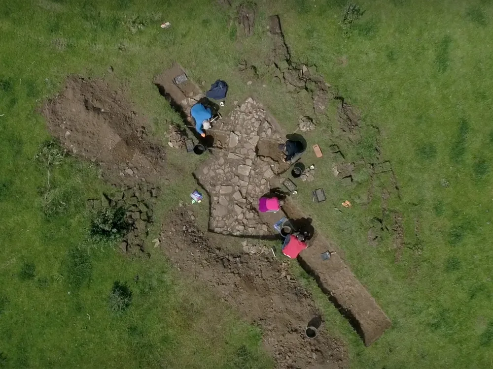 An aerial view of excavations at Collyweston Palace