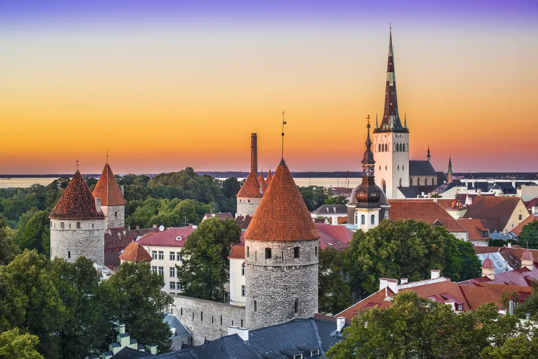 The turrets and spires of Tallinn's Old Town, a World Heritage site, in Estonia