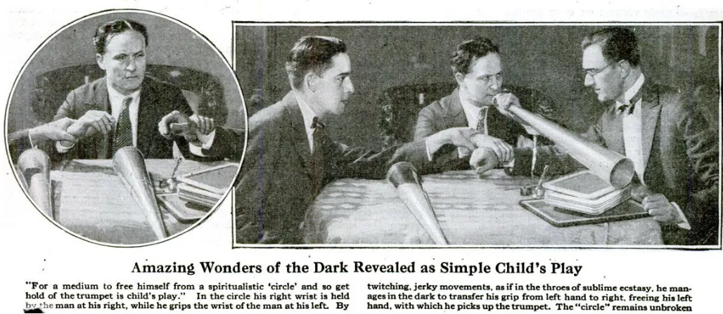 1925 magazine spread featuring Houdini exposing psychics' tricks