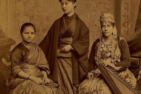 Anandibai Joshee (left), Kei Okami and Tabat M. Islambooly, students from the Woman's Medical College of Pennsylvania.