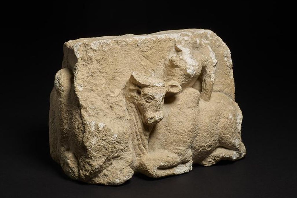 Looted bull sculpture
