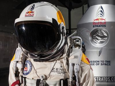 Felix Baumgartner's full-pressure suit and helmet were designed to provide protection from extreme temperatures and served as the sky diver's only protection until he reached the lower atmosphere.