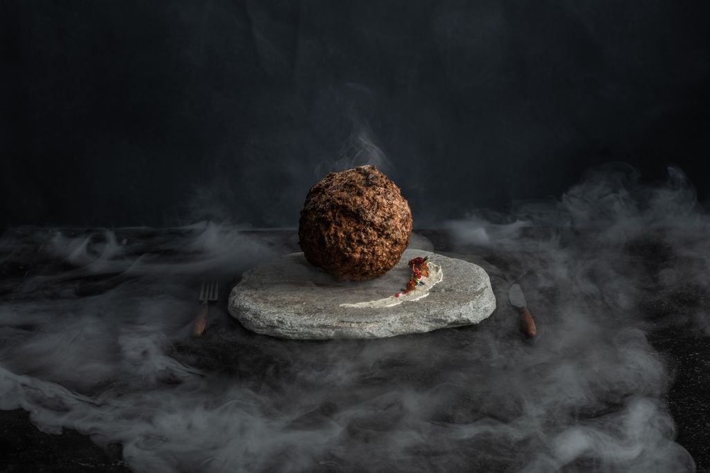 A meatball surrounded by fog