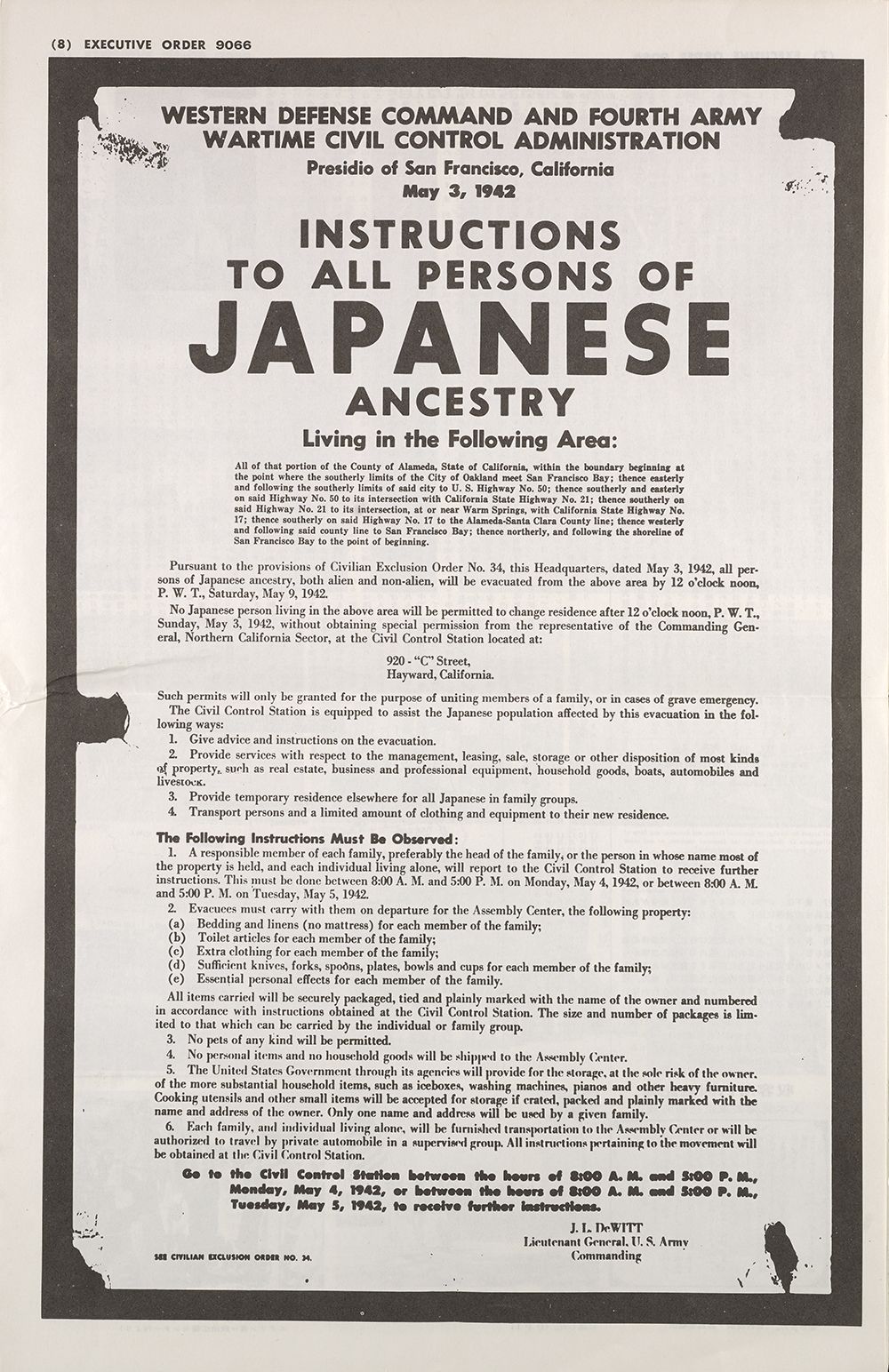 Facsimile of Executive Order 9066