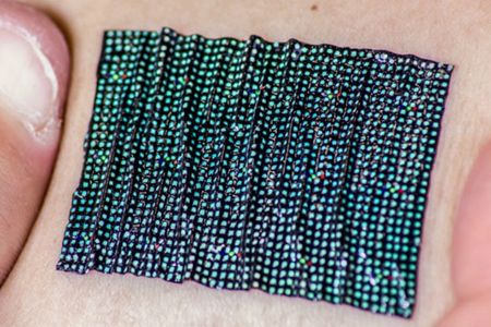 This small adhesive pad tracks skin temperature and changes color if there's a problem.