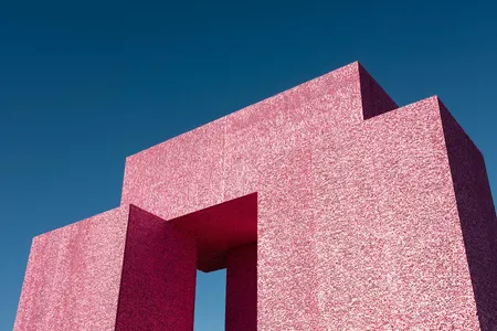 Using the preferred color palettes of Walter and Leonore Annenberg, Palm Springs, and marine corals, "Dive-In" merges the recognition that global warming will drastically reshape the habitat of our planet with another more recent extinction: the out-door movie theater.
