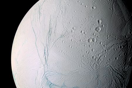 Enceladus spews material from its ocean into space, which spacecraft from Earth can study to learn more about what lies below.