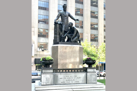 The sculpture has stood in Boston's Park Square since 1879.