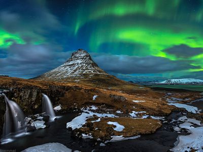 "Kirkjufell Nights" —Aurora over Kirkjufell waterfalls in Iceland. Third place in the Beauty of the Night category.
