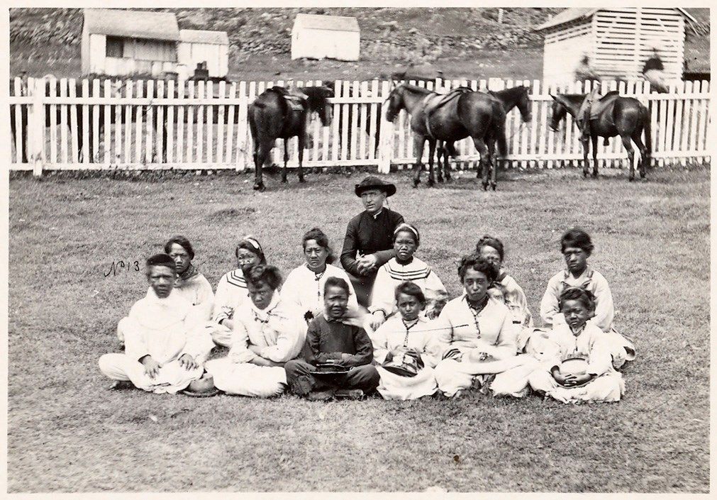 Missionary Father Damien with the Kalawao Girls Choir around 1878