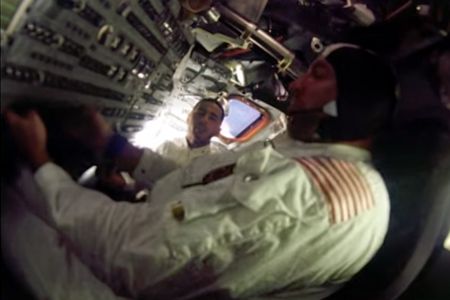 Jim Lovell (right) and Bill Anders onboard Apollo 8, December 1968.