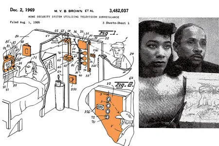 Left, a portion of the patent plan designed by Marie Van Brittan Brown and her husband Albert, right.