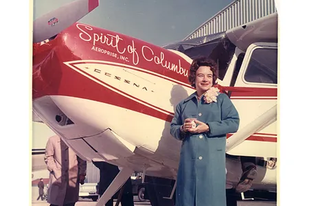 Between March 19 and April 17, 1964, Geraldine &quot;Jerrie&quot; Mock (above: at the start of her journey at Ohio&#39;s Port Columbus Airport) flew her single-engine Cessna 180, dubbed &quot;Charlie,&quot; solo around the globe setting a world record.