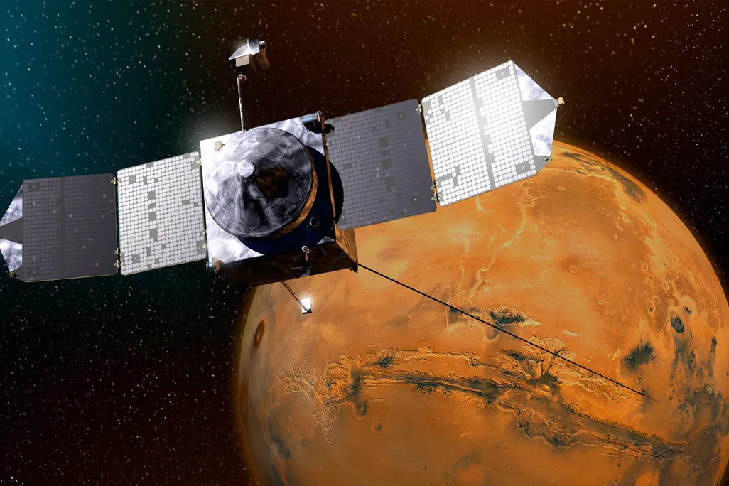 Artist's concept of MAVEN orbiting Mars