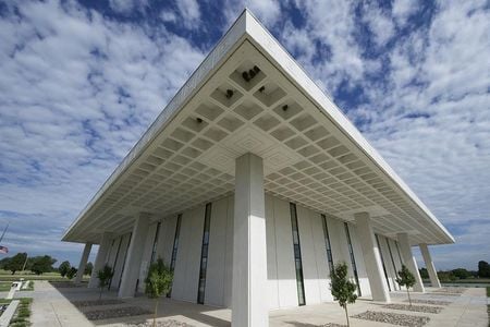 The main building of the Stuhr Museum of the Prairie Pioneer in Grand Island, Nebraska, was built by famed modernist architect Edward Durell Stone.