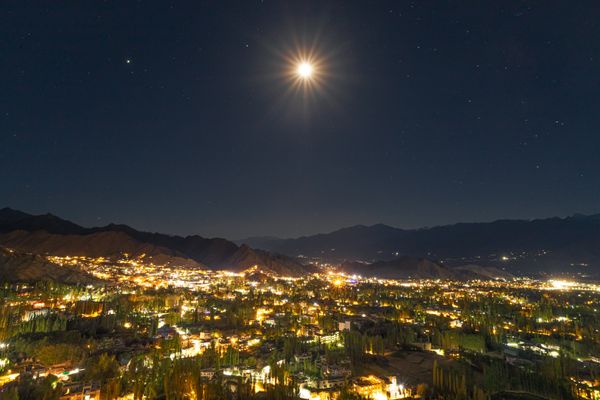 Night view of Leh city as seen from Shanti stupa. thumbnail
